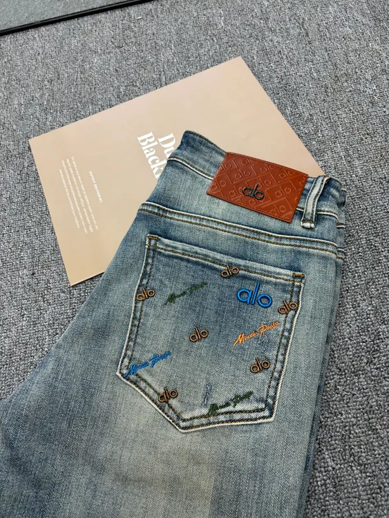 【PT专属】时尚潮流高端欧货长裤牛仔裤男士修身直筒刺绣百搭蓝色