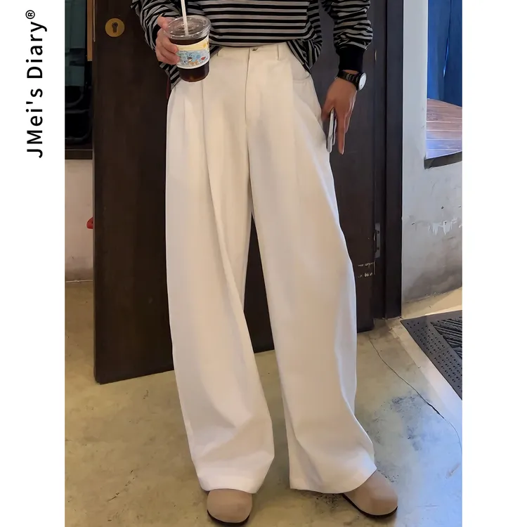 JMei's Diary斜纹TR直筒松紧腰小西裤通勤风高腰设计感宽松休闲裤