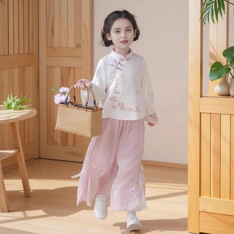 汉服女童春秋装新款新中式唐装儿童古风短袖长袖国风套装国学童装