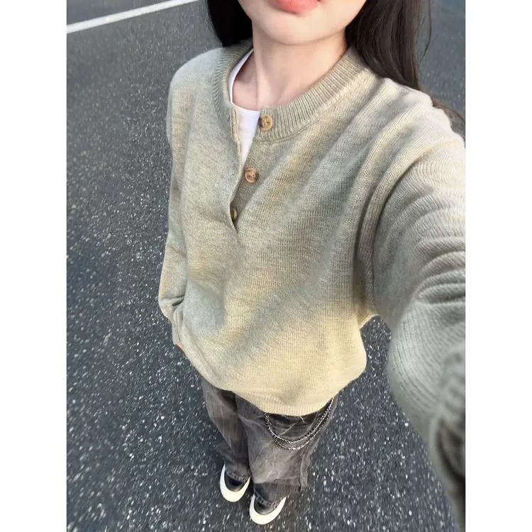 520g重磅亨利领毛衣男款秋冬内搭打底针织衫慵懒高级感美式Polo衫