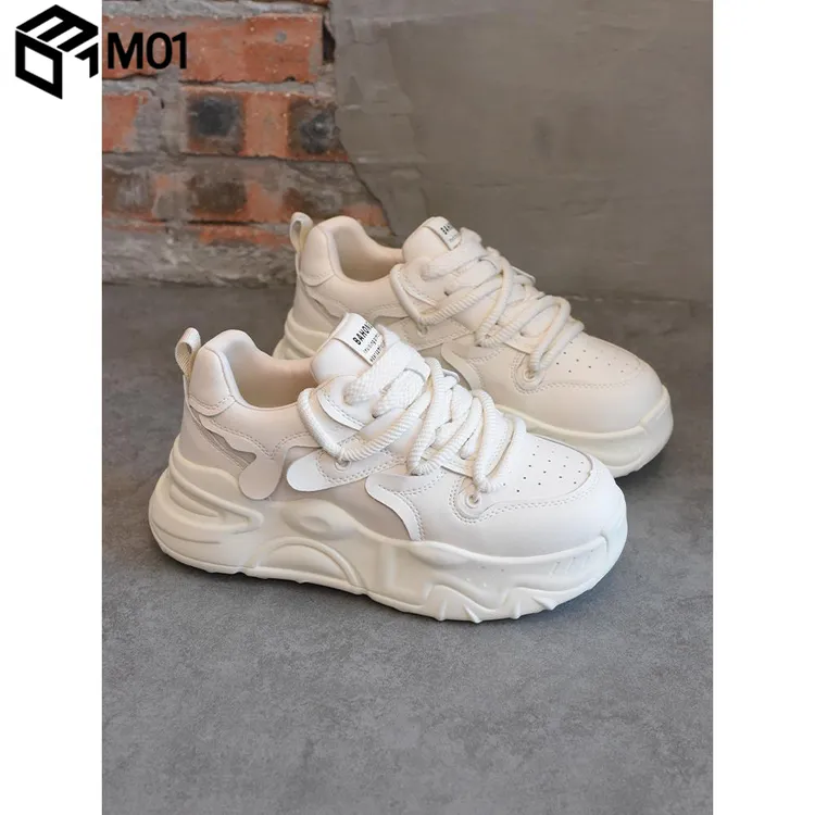 M01小个子增高厚底老爹鞋女2025春季新款白色休闲百搭小白运动鞋
