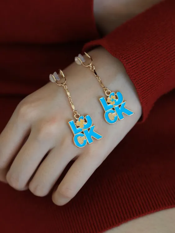 合金耳饰 圣诞风东南亚风男时尚OL水果耳环国风复古蓝色气质