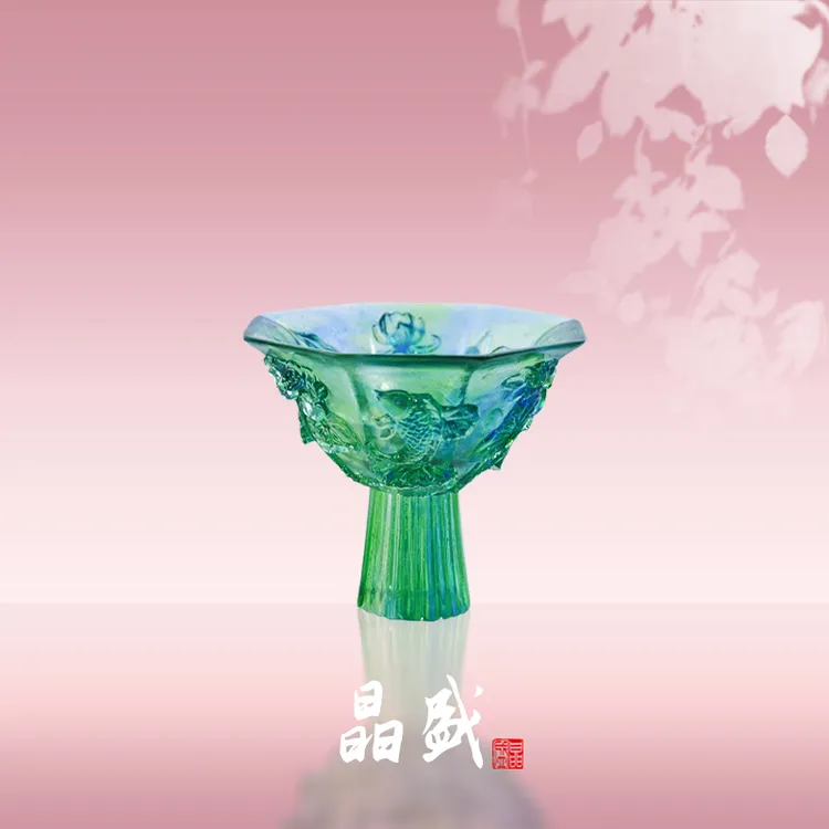 【KNIGHT水晶工坊】古法琉璃纯手工荷塘月色净水供具高脚杯琉璃茶具
