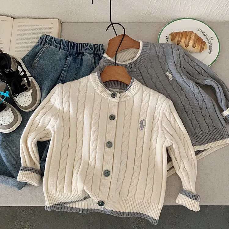男童秋季毛衣开衫时尚撞色洋气麻花圆领针织衫外套毛衣秋季童装