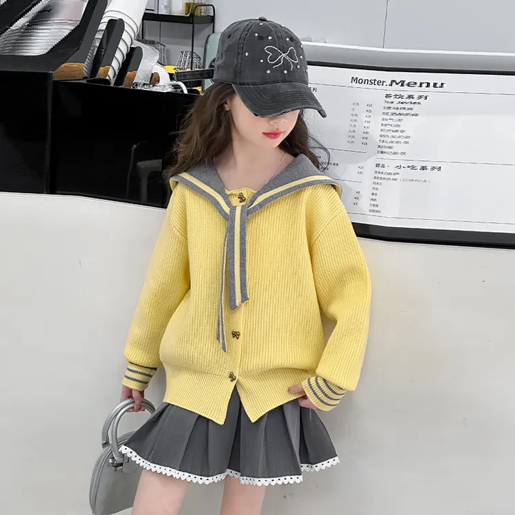 女童韩版套装高品质童装春装针织套装海军领学院风毛衣小女孩衣服