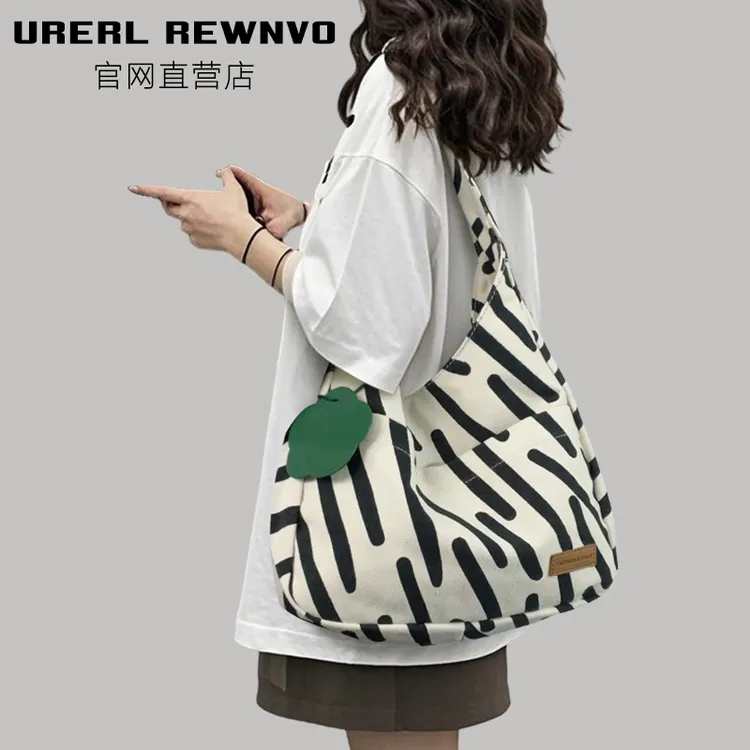 URERL REWNVO帆布托特包女2025新款上课通勤大容量单肩宽肩帆布包