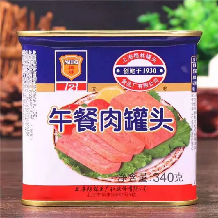 上海梅林午餐肉即食罐头速食老字号猪肉包装始于1930年，经典原味