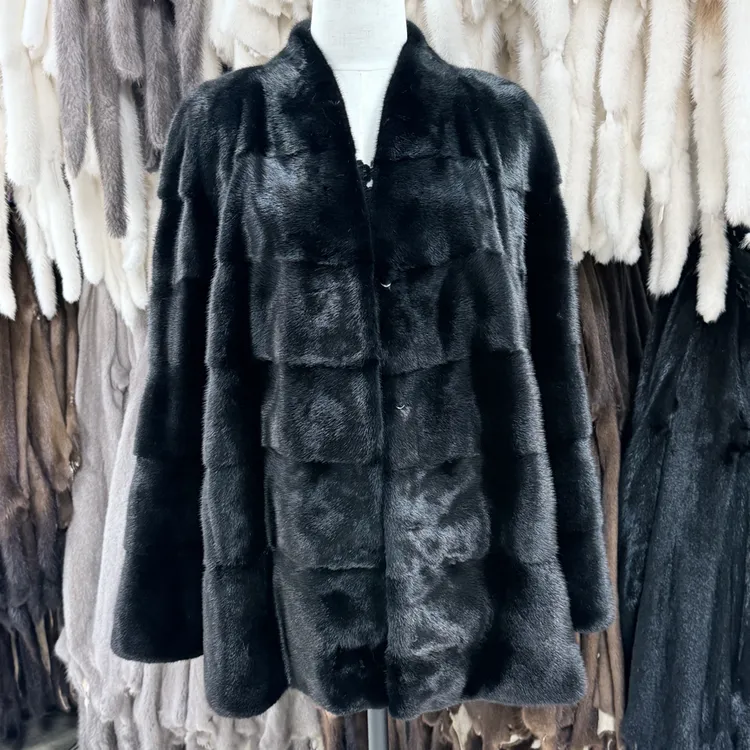 进口宝嘉美横排水貂75长v领时尚女款