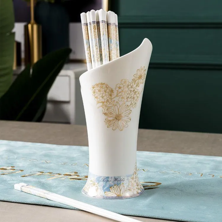 景德镇陶瓷筷子笼厨房置物架新款高档沥水筷子筒家用刀叉收纳盒