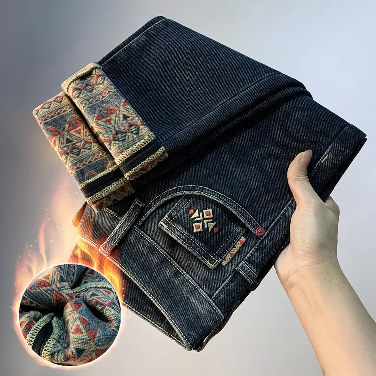 BQDK抓绒牛仔裤男冬季新款加厚保暖长裤休闲弹力微宽松时尚牛仔裤