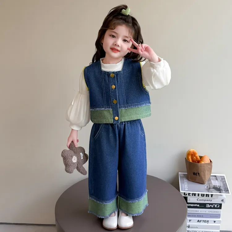 女童秋装2025新款牛仔三件套儿童洋气时髦宝宝韩版童装春秋季套装