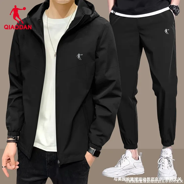 乔丹运动套装男装2025秋冬款薄款透气冲锋衣男士长裤外套两件套男