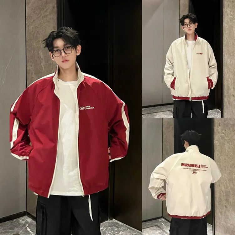 HN潮牌-【现货两面穿】宽松百搭防水外套新款立领夹克情侣冲锋夹克