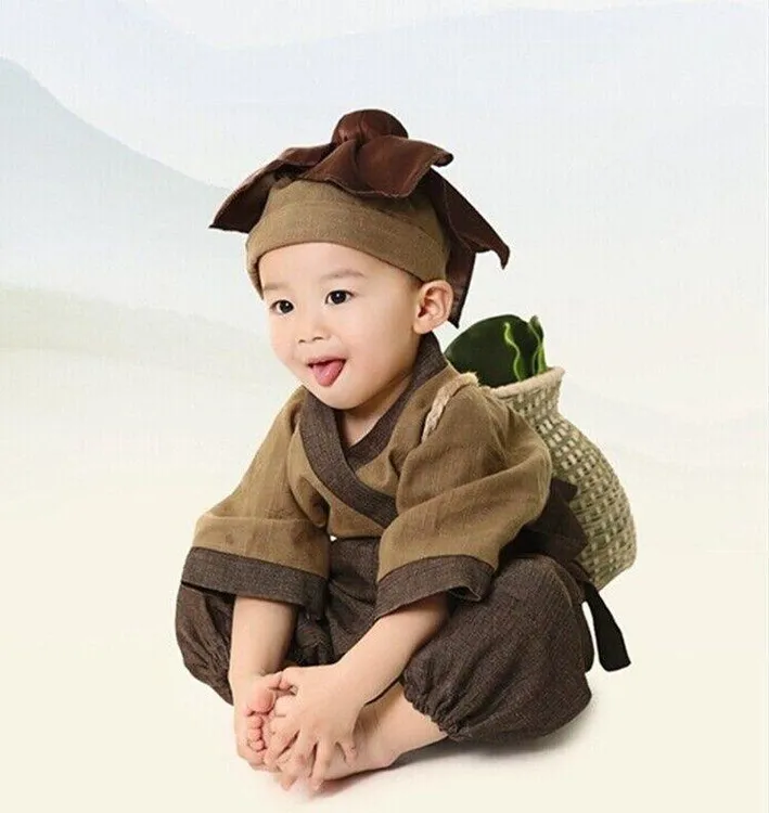 儿童书童汉服套装改良装春秋款小和尚男女婴儿小药童锄禾宝宝古装