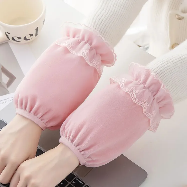 韩版秋冬蕾丝绒布短款防污袖套可爱成人学生上班家用干活护袖头女