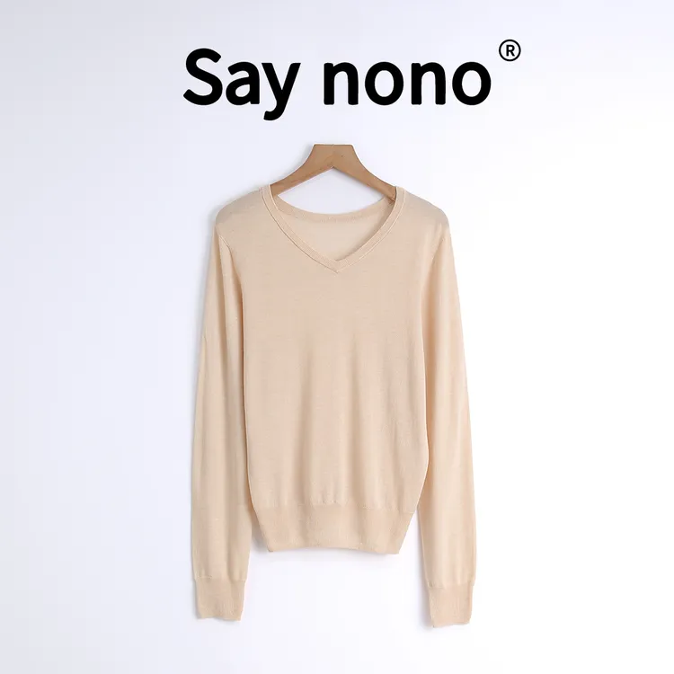 懒猫nono│Saynono 康赛妮＿V领纯色长袖针织打底衫上衣/KFDJW24828