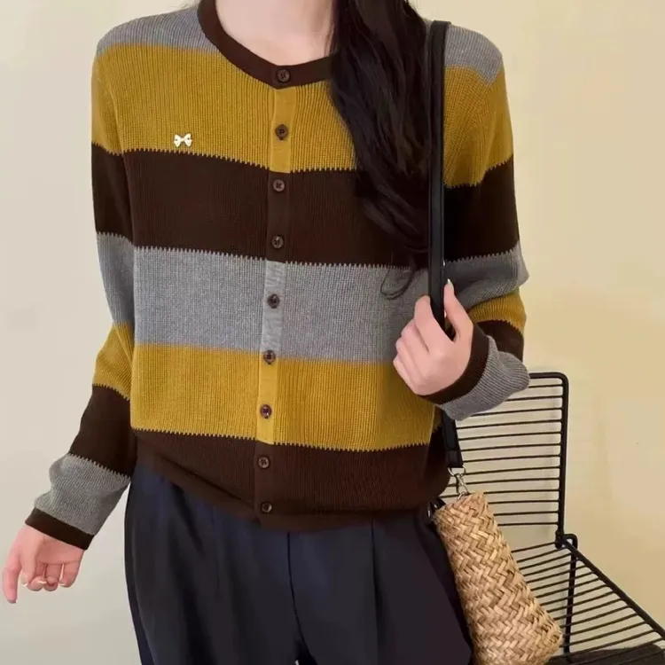 2025早秋新款韩版女装长袖针织开衫女宽松休闲百搭女上衣