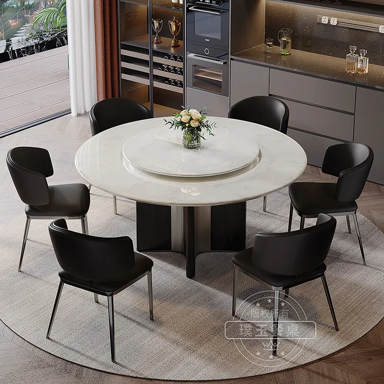 意大利进口卡里冰玉天然大理石餐桌圆形轻奢高级感设计师奢石饭桌