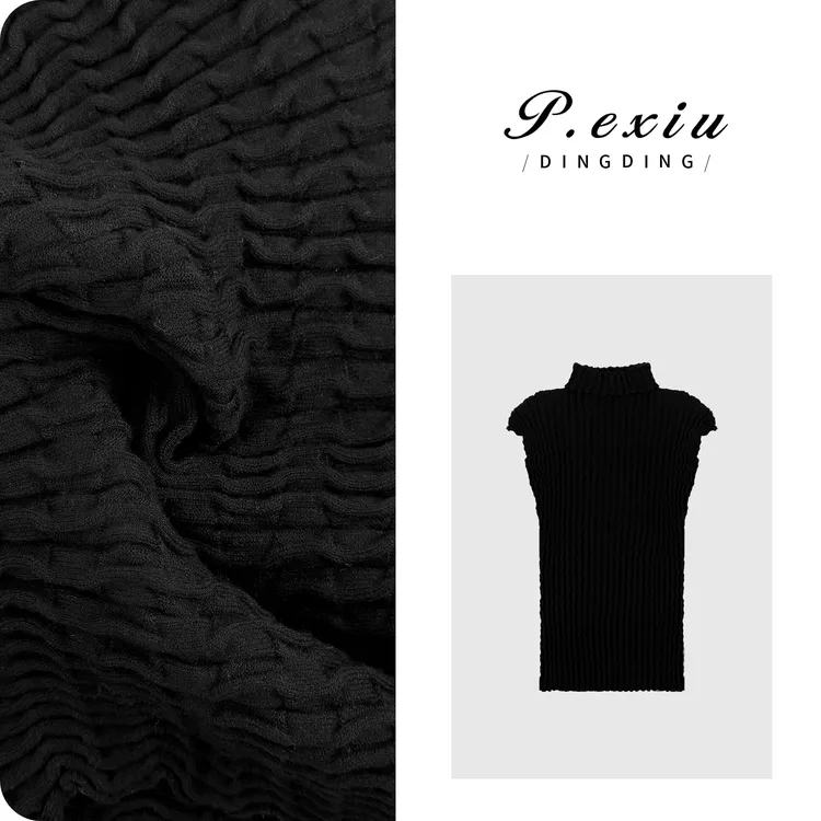 羊毛人丝法式半高领高弹包芯纱针织上衣 C066