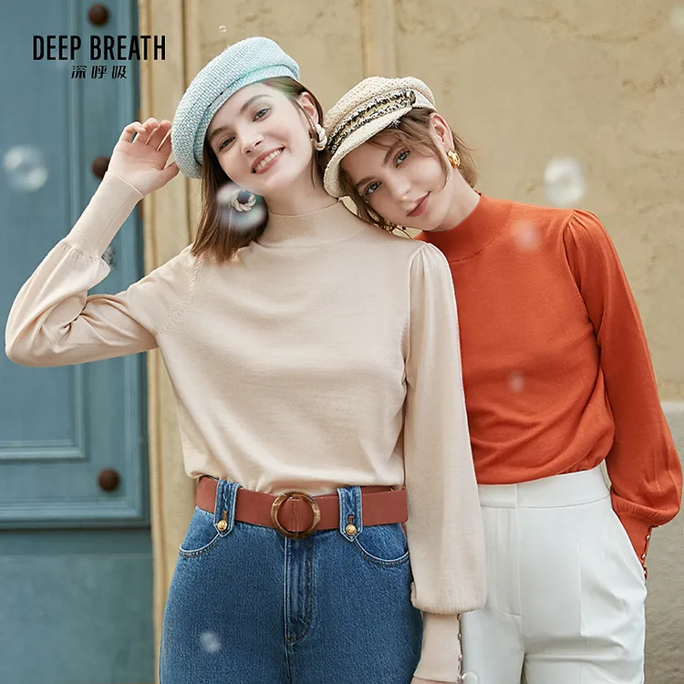 DEEP BREATH深呼吸女装新款半高领可机洗绵羊毛衫针织衫A301328