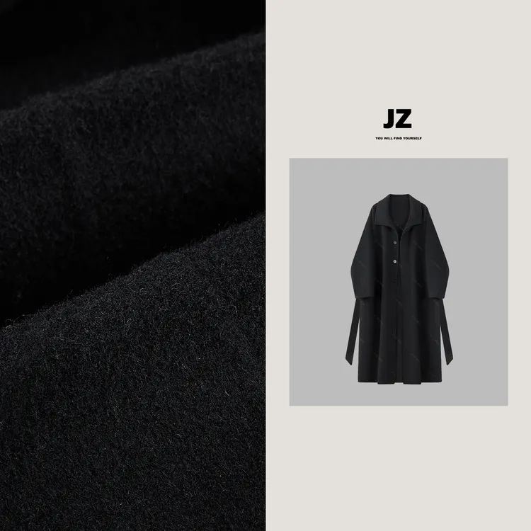 金子/JZ SO MUCH【松影立领大衣】翻领立领单排扣羊绒羊毛大衣2087