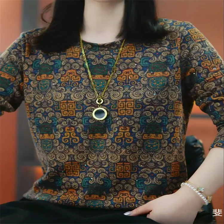 针织洋气长袖秋冬宽松型常规款百搭长袖宽松厚款上衣圆领打底衫