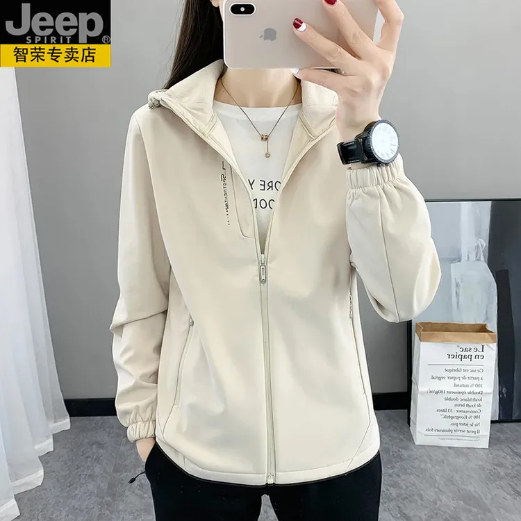 JEEPSPIRIT吉普春季户外一体绒软壳衣男女防风冲锋衣登山运动外套