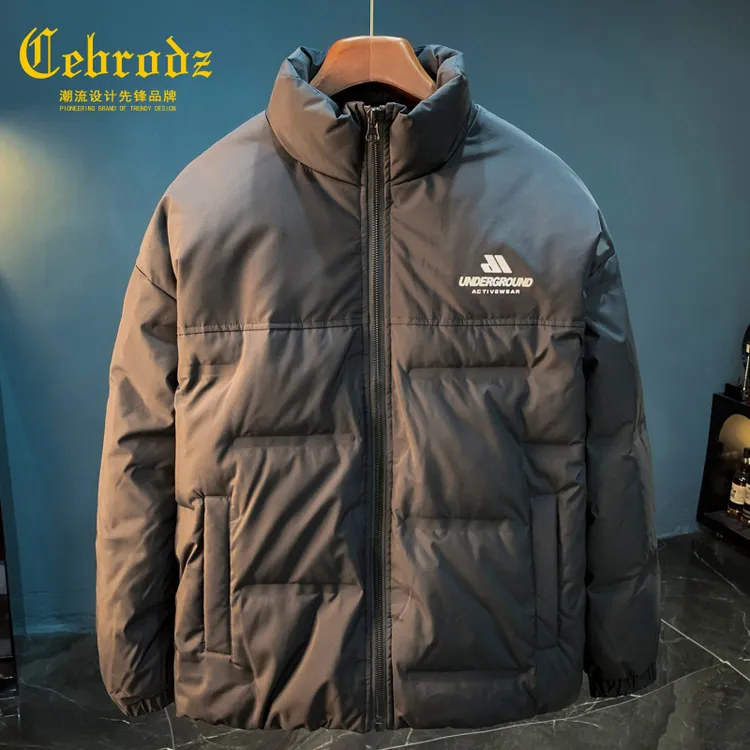法国Cebrodz男士羽绒服外套立领2025新款宽松拼色保暖中年外套男
