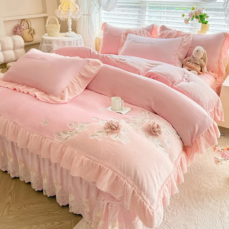 新款家纺加厚11斤全消光牛奶绒床盖款四件套双面加绒秋冬床品套件