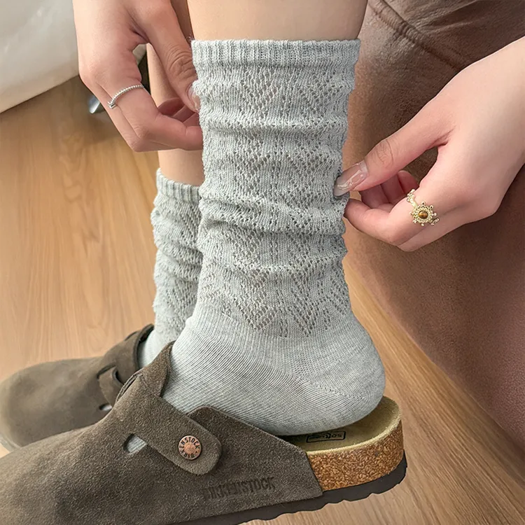 堆堆袜子女春秋款穿搭配勃肯鞋透气中筒棉简约百搭外穿长筒小腿袜