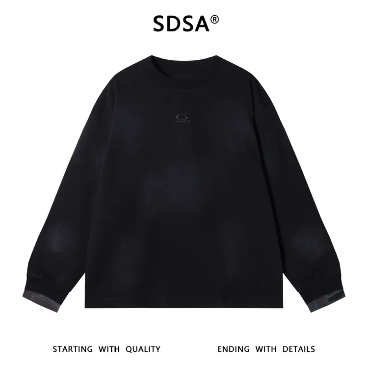 SDSA男士秋冬新款痞帅男装韩版胸前刺绣字母拼接圆领卫衣街头百搭