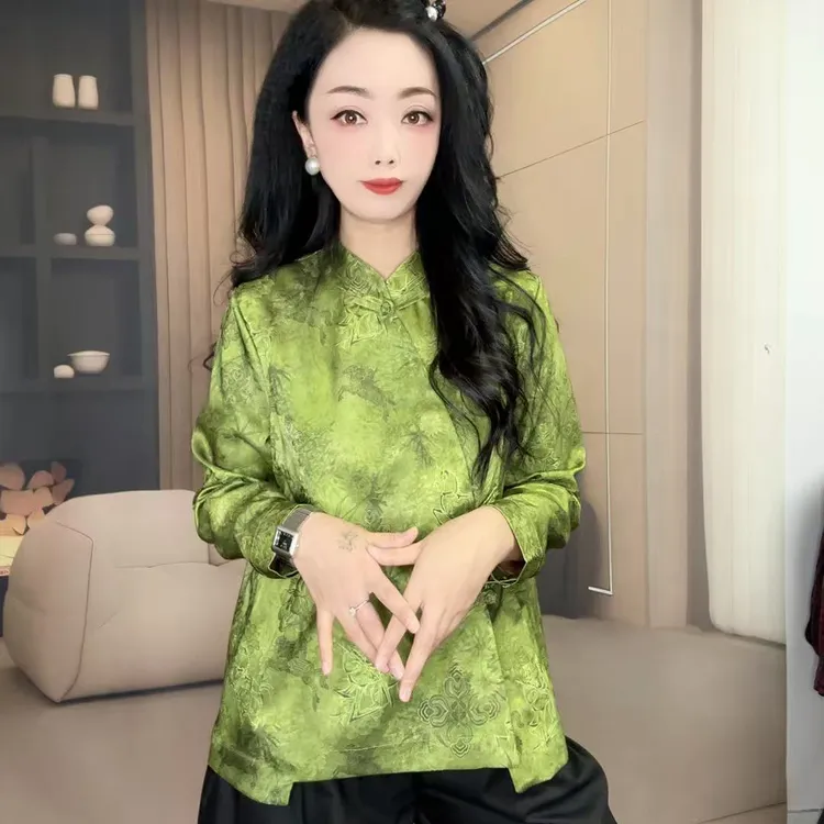 K5294新中式国风盘口小立领浮雕提花高级感舒适透气显瘦百搭衬衫
