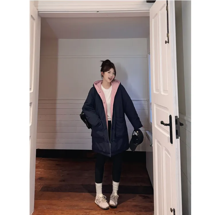 晶咕【双面派！】两面穿撞色宽松连帽大版棉服外套