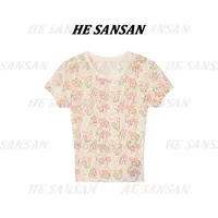 【SANSAN】小花气质轻奢复古百搭圆领套头休闲时尚短袖DY-00051