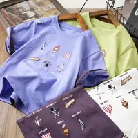 儿童可爱夏季新款简约卡通刺绣短袖T恤中大童圆领上衣JL6723