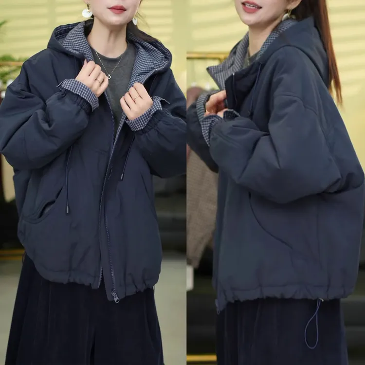 宽松显瘦百搭连帽棉服女2025年冬季新款时尚休闲加厚保暖棉衣外套