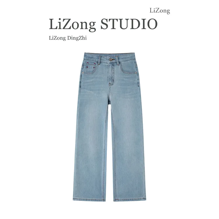 PF-9019蓝色牛仔裤女2025夏季新款高腰时尚休闲百搭八分法棍裤清