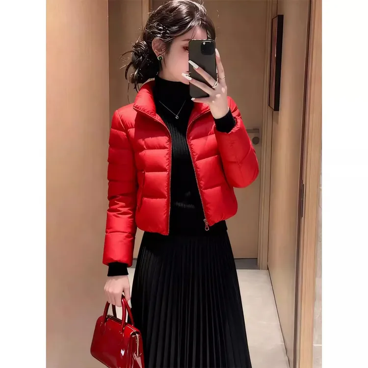 2026冬季新款红色短款加厚棉服女立领显瘦保暖修身外套时尚洋气
