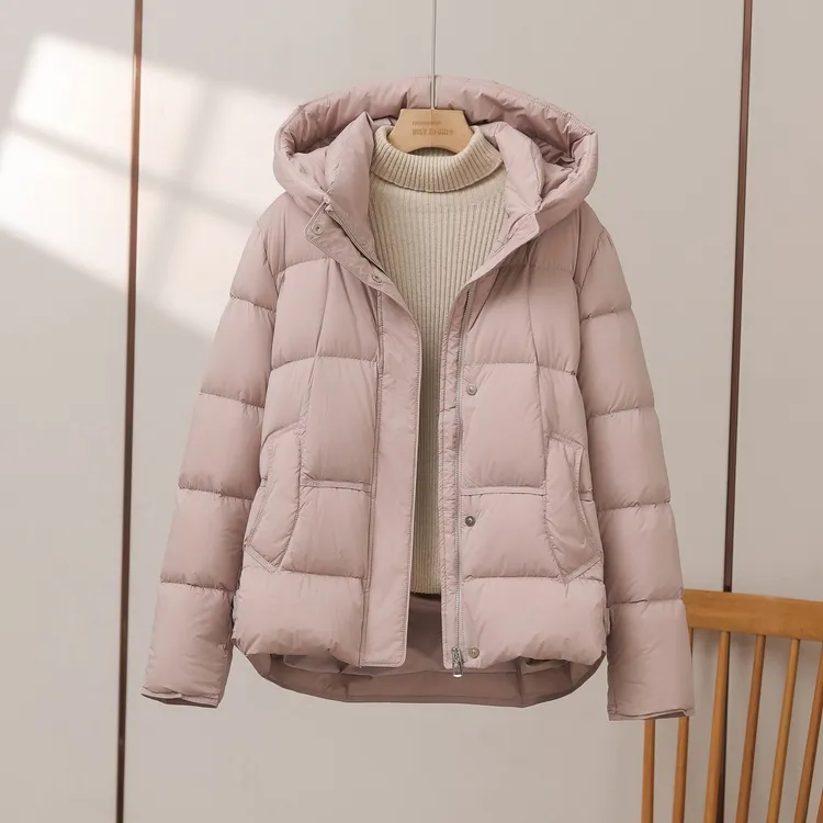 新国标90白鸭绒羽绒服女短款2025冬新款连帽面包服小个子韩版外套