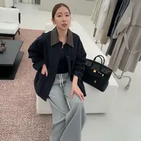widelia秋季8053韩版外套拼色美式复古夹克休闲宽松蓝色外套