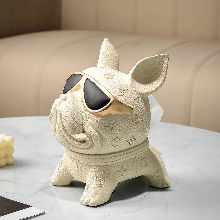 高级感法斗纸巾盒轻奢客厅茶几抽纸盒家用可爱电视柜装饰品狗摆件