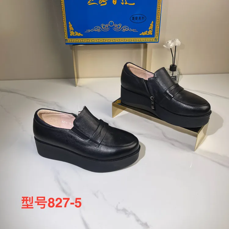 827-6黑色牛皮增高鞋底时尚单鞋平跟百搭防滑耐磨西藏青海包邮