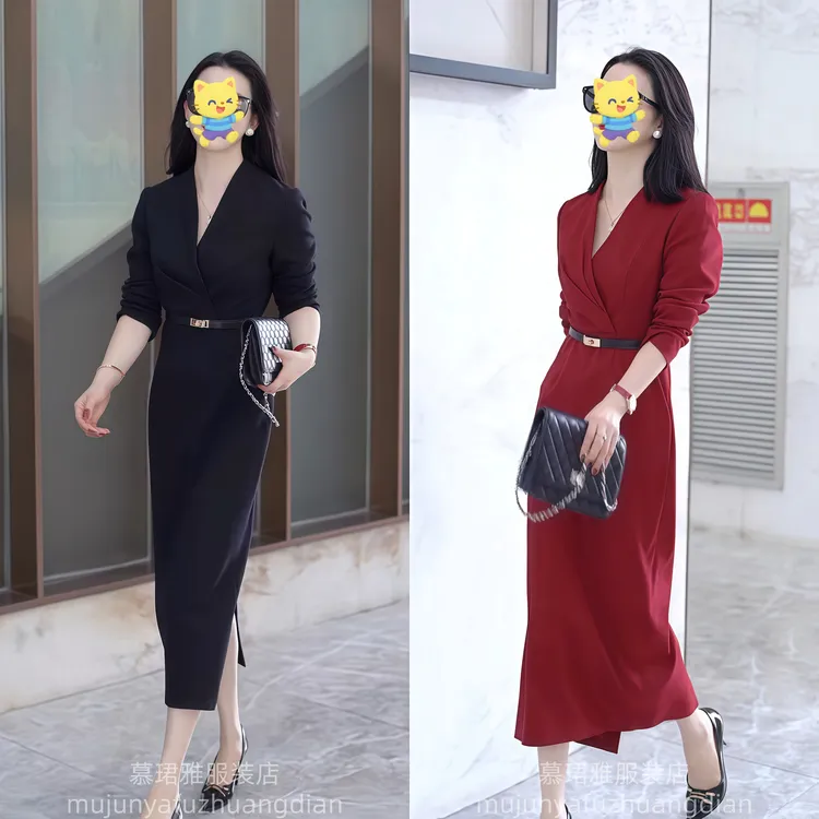 2025早秋新款时尚连衣裙女轻奢风简约小众职业通勤显瘦西装裙