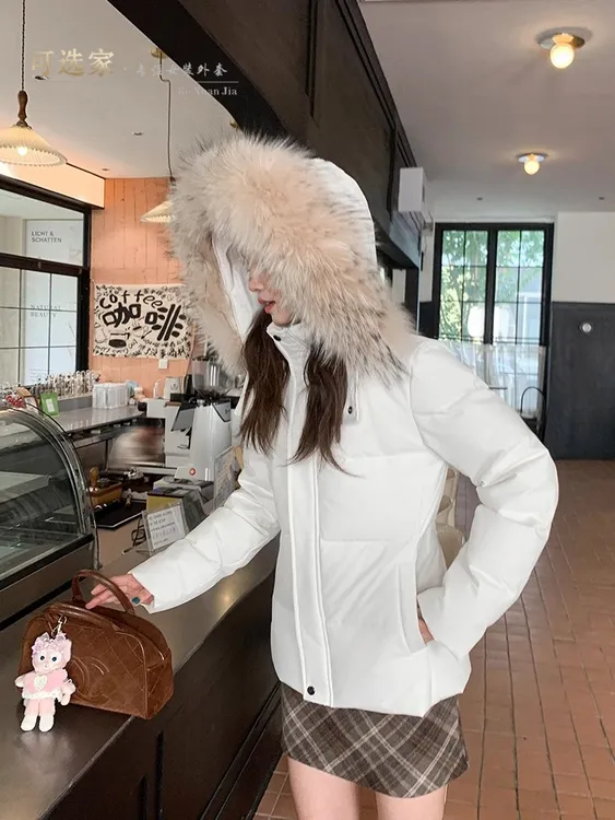 2025新款冬季棉袄棉服女款宽松连帽毛领加厚保暖美式棉衣修身外套