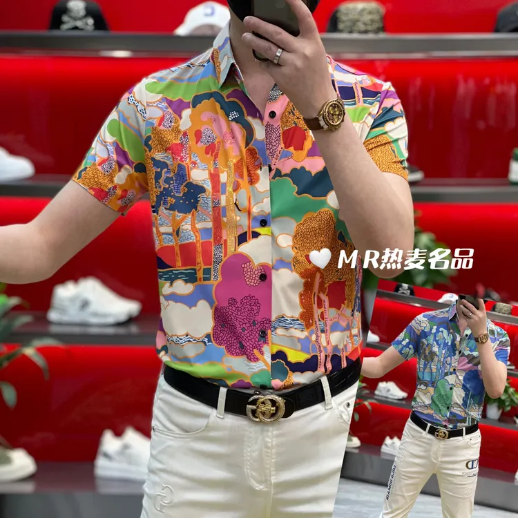 【星欧甄选】夏季衬衫夏日风情时尚25款男士修身免熨烫弹力翻领短袖