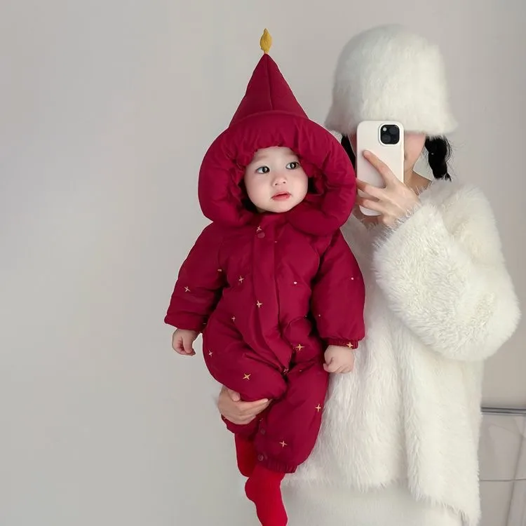 婴儿冬季衣服连体衣夹棉棉服保暖衣服外出服洋气爬服宝宝外出哈衣