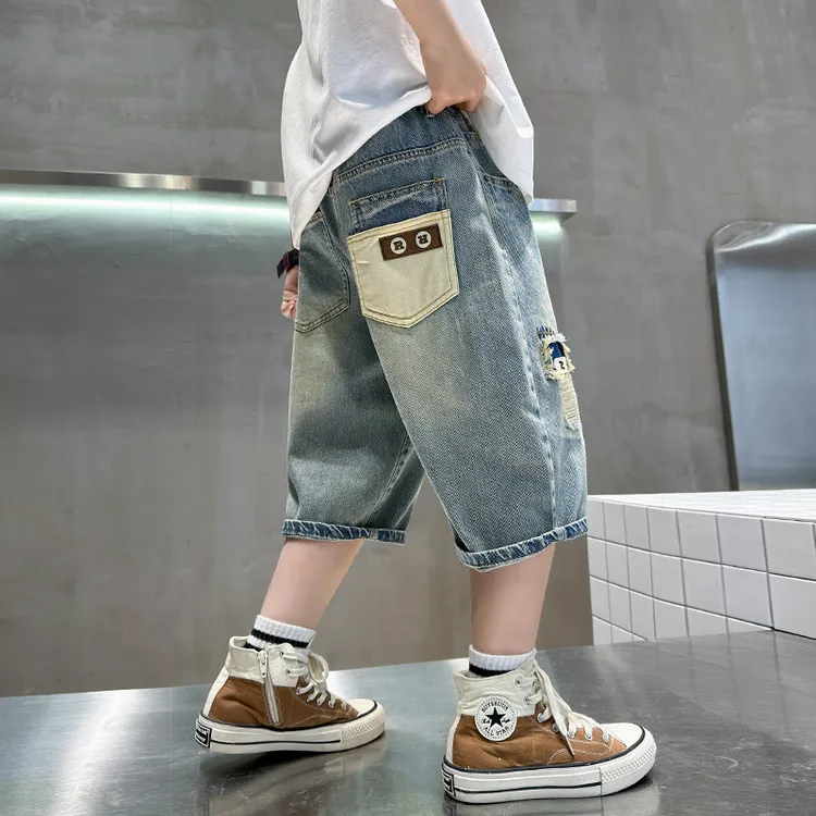 儿童装男童夏装薄款裤子2025新款夏季大童牛仔短裤夏季男孩七分裤