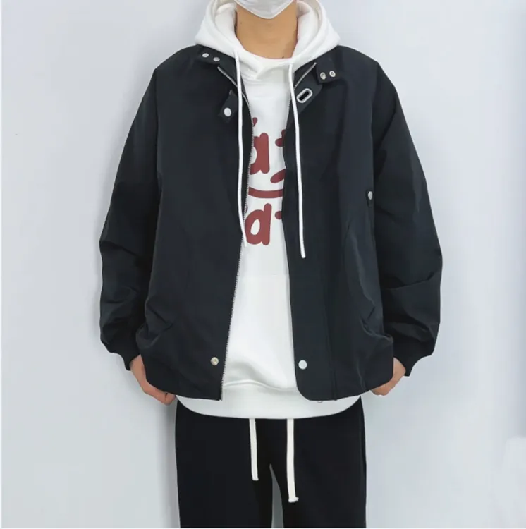 春秋男女时尚潮流上衣夹克潮牌百搭休闲翻领宽松外套纯色韩版男士