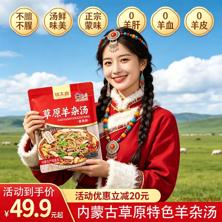 饭太喜内蒙古特产【羊杂汤】去皮无血加热即食代餐内蒙羊肉美食200g商品图