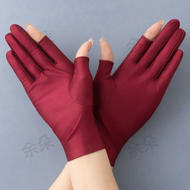 二指防晒手套冰丝透气弹力轻薄款春秋夏季露两指女士户外防护手套商品图
